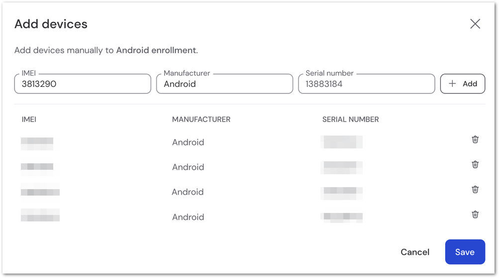 add imei, serial, and manufacturer of device